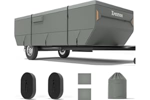 XPORTION Pop Up Trailer Cover,100% Waterproof Folding Trailer Cover 900D Throughout Pop up Camper RV Cover with 7 PCS Reinforced Windproof Straps,Fit14'-16'