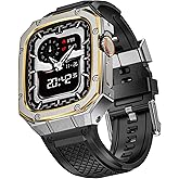 SUPLINK Stainless Steel Case and Band Compatible with Apple Watch Ultra 2 Band/Apple Watch Ultra Band,Military Protective Bumper Strap for iWatch Apple Watch Ultra 49mm Men(Silver/Gold)