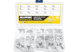 IEAWISL E-Clip Assortment Set, 304 Stainless Steel External Retaining Rings Snap Ring-330PCS M1.5 M2 M2.5 M3 M3.5 M4 M5 M6 M7 M8 M9 M10 M12 M15 E-Ring Circlip Rings Kit for Bearings, Gears, Pulleys and Axles