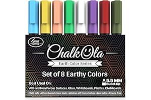 Chalkola 8 Pastel Liquid Chalk Markers for Blackboard, Chalkboard Signs, Window, Labels, Bistro, Glass, Car - Washable Wet Wipe Ink ChalkBoard Markers | 6mm Reversible Tip, Erasable Liquid Chalk Pens