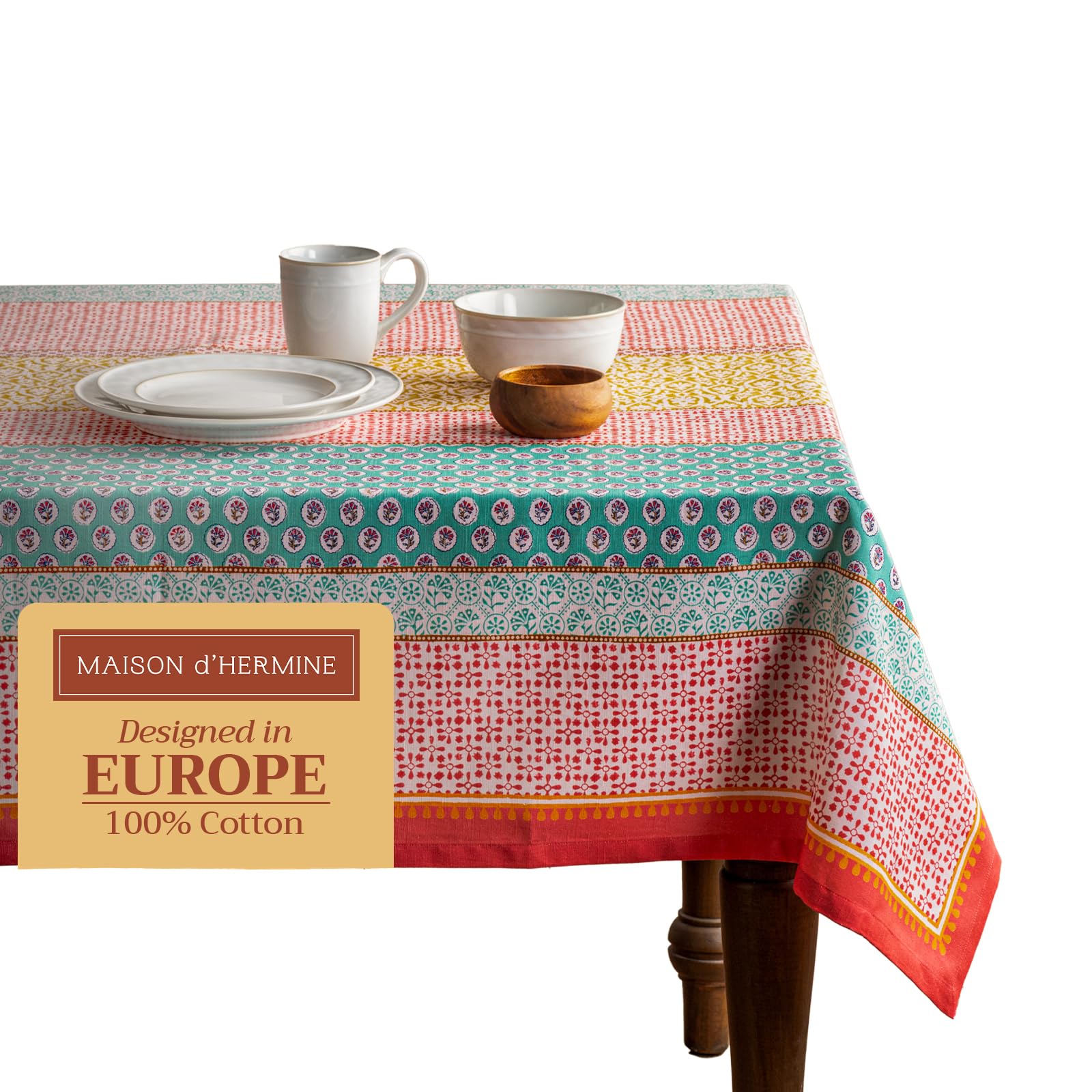 Maison d' Hermine Table Cloth Rectangle Table 100% Cotton 230 cm x 140 cm Tablecloth Reusable Everyday Use for Dining Farmhouse Home Party Festive Gifts for Mothers Day (Provence)