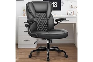 Brick Attic Office Chair Computer Desk Chair PU Leather Swivel Executive Task Chair with Adjustable Height Lumbar Support Padded Flip Up Armrests Home Office Black