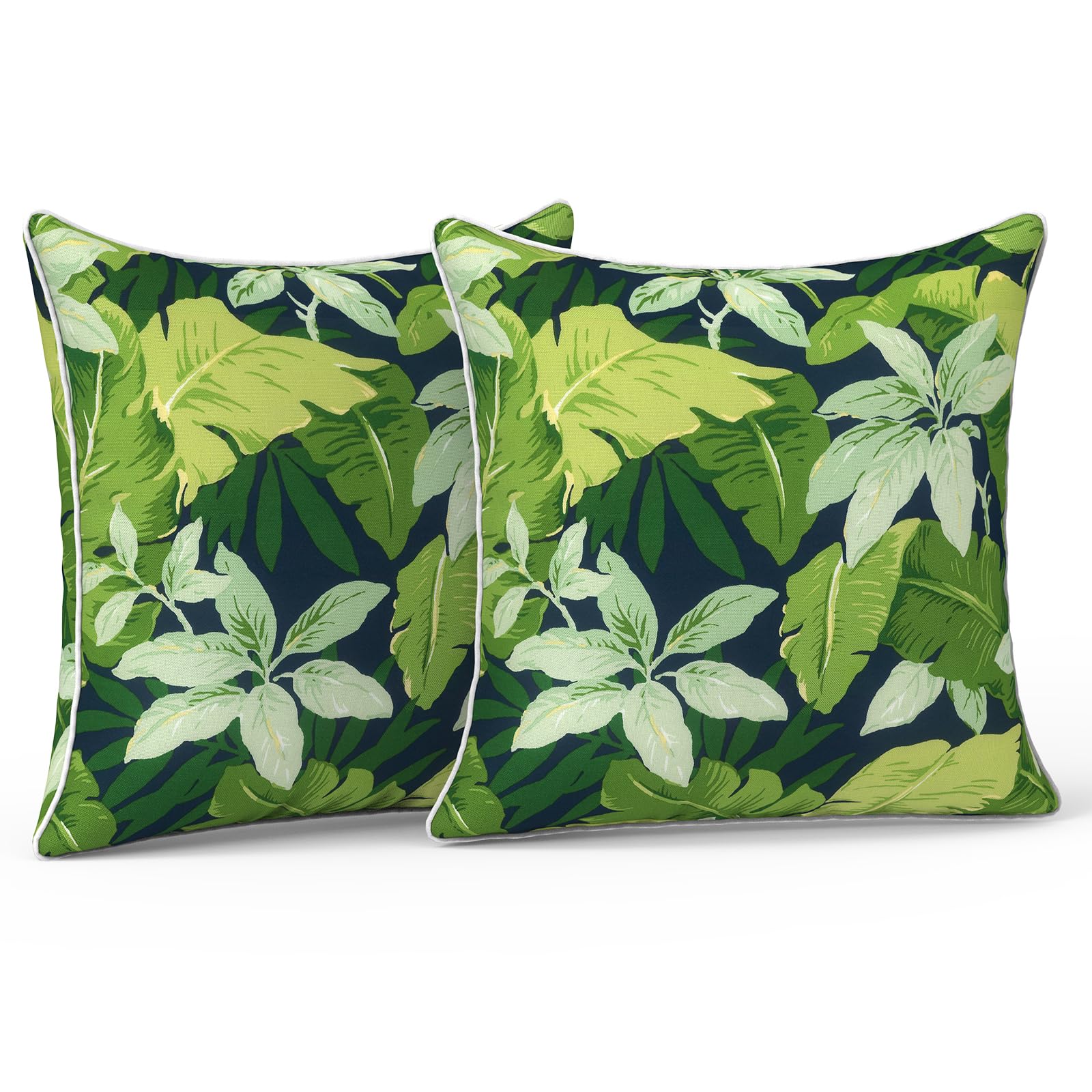 LVTXIII Outdoor Throw Pillows Set of 2, Patio Waterproof Pillows Fade Resistant Accent Pillows for Home and Garden Furniture Decoration, 16"x16", Jungle Leaves Image
