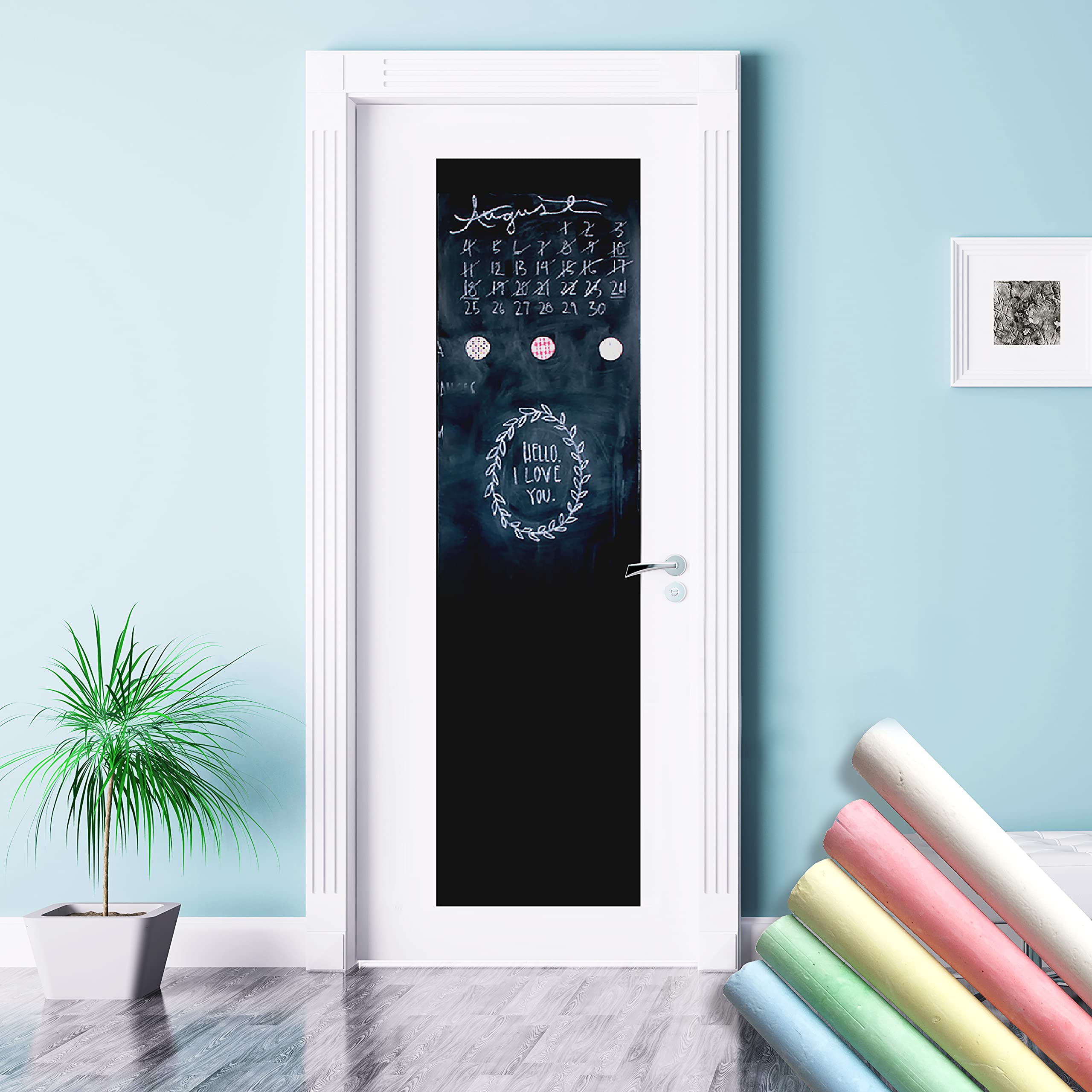 WALPLUS 45x200cm Blackboard Door Mural Decorations Self-Adhesive Peel and Stick Living Room Children Nursery Decals DIY Room Decor Wallpaper Art Home Interior Decoration