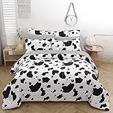 SUCSES Cow Print Full Size Comforter Sets, 8 Pieces Bed in A Bag Comforter Set with Sheets, Black and White Bedding Set for Kids Teens Boys Girls, Animal Print Cute Kid Full Size Bedding