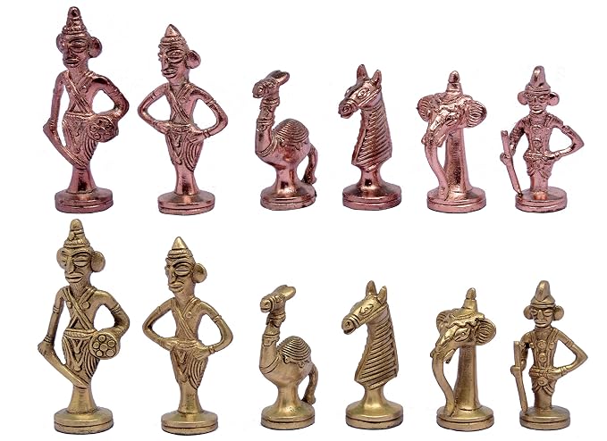 Metal Brass TRIVAL Chess Figures, Antique Showpiece Decorative Gift Item (Yellow Antique & Copper Antique)