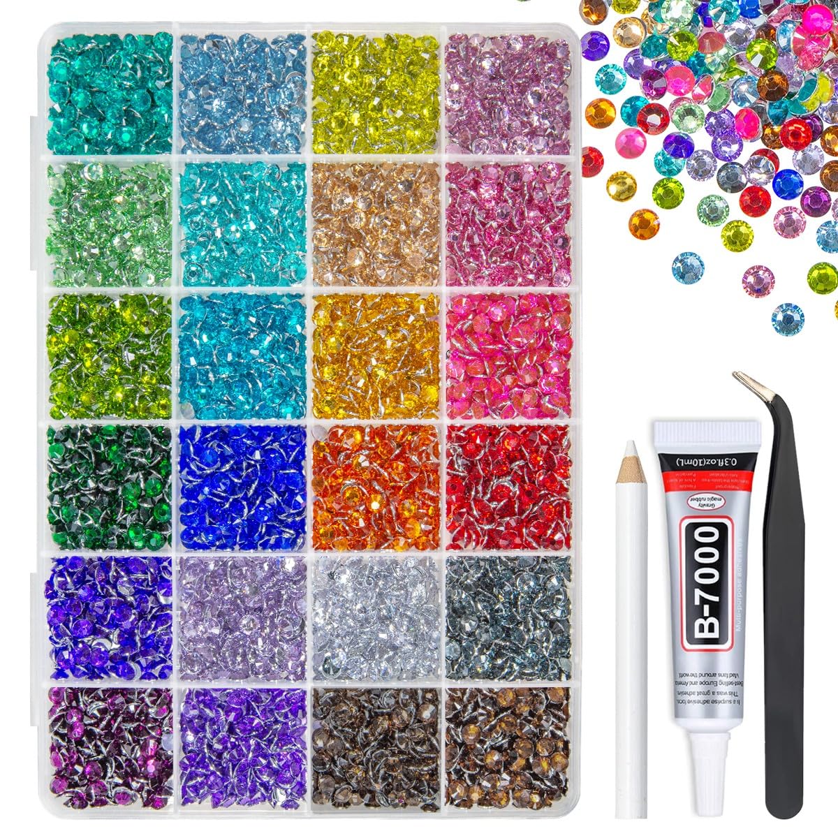 Photo 1 of ****GLUE OT INCLUDED*** 
qiipii 24 Color 5mm Crystal Resin Rhinestones for Bedazzling Crafting SS20 Flatback Stones Colorful Gems Diamonds Charms for Nails Eyes Face Makeup Tumblers Bottles DIY Crafts Clothes Shoes Phones 