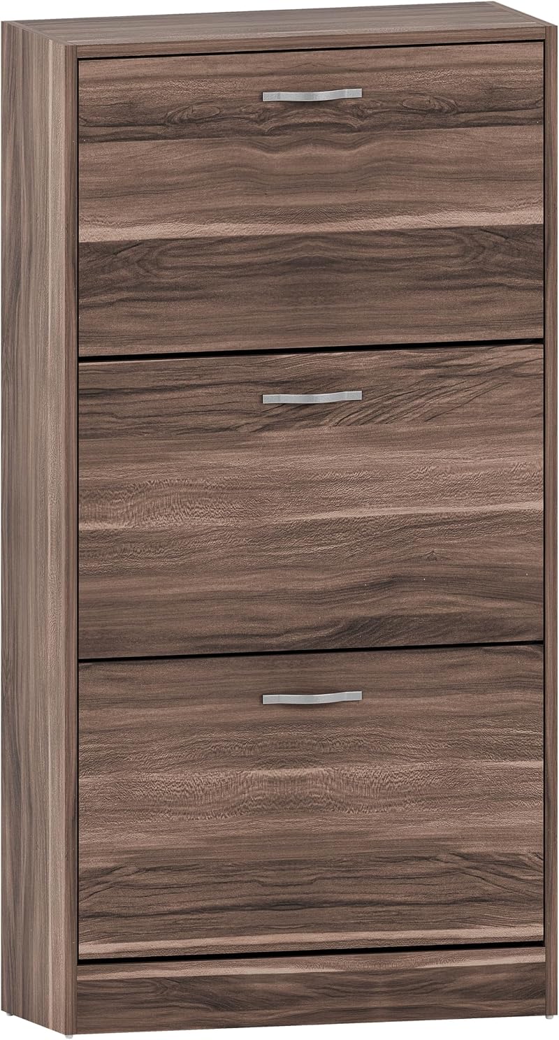 Vida Designs Walnut Shoe Cabinet 3 Pull-Down Drawers Hallway Storage