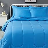 Amazon Basics 7-Piece Soft, Easy-Wash Microfiber Kid's Bed-in-a-Bag Bedding Set with Sheet and Comforter, Full/Queen, Blue, Soft Solid