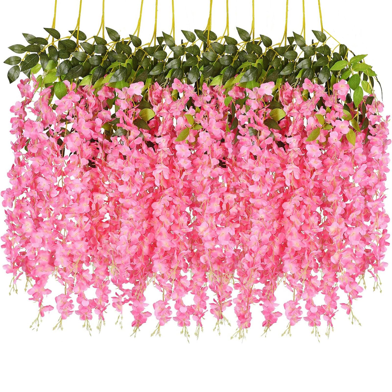 Estanofur State Pack of 12 Flower Vine Flower Heads Plastic Wisteria Flowers 110 cm Length Suitable for Wedding Garden Party Decoration (Pink)