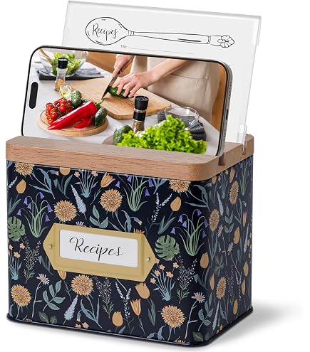 MacKenzie-Childs Courtly Check Recipe Box - Enamel Card Holder With Recipe Cards & Dividers