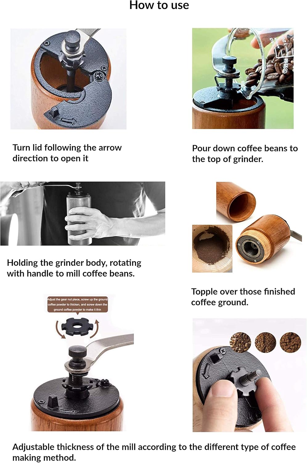 Manual Coffee Grinder Wooden Mill with Cast Iron Burr, Hand Crank ...