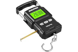 RISEPRO® 75Kg / 165Lb Digital Fish Scale with 39 Inch Ruler Electronic Luggage Balance Fishing Postal Hanging Hook Scale WHA08