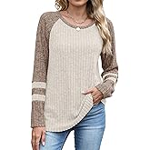 JomeDesign Womens Sweaters Long Sleeve Sweatshirts Color Block Casual Fall Shirts 2025 Trendy S-2XL