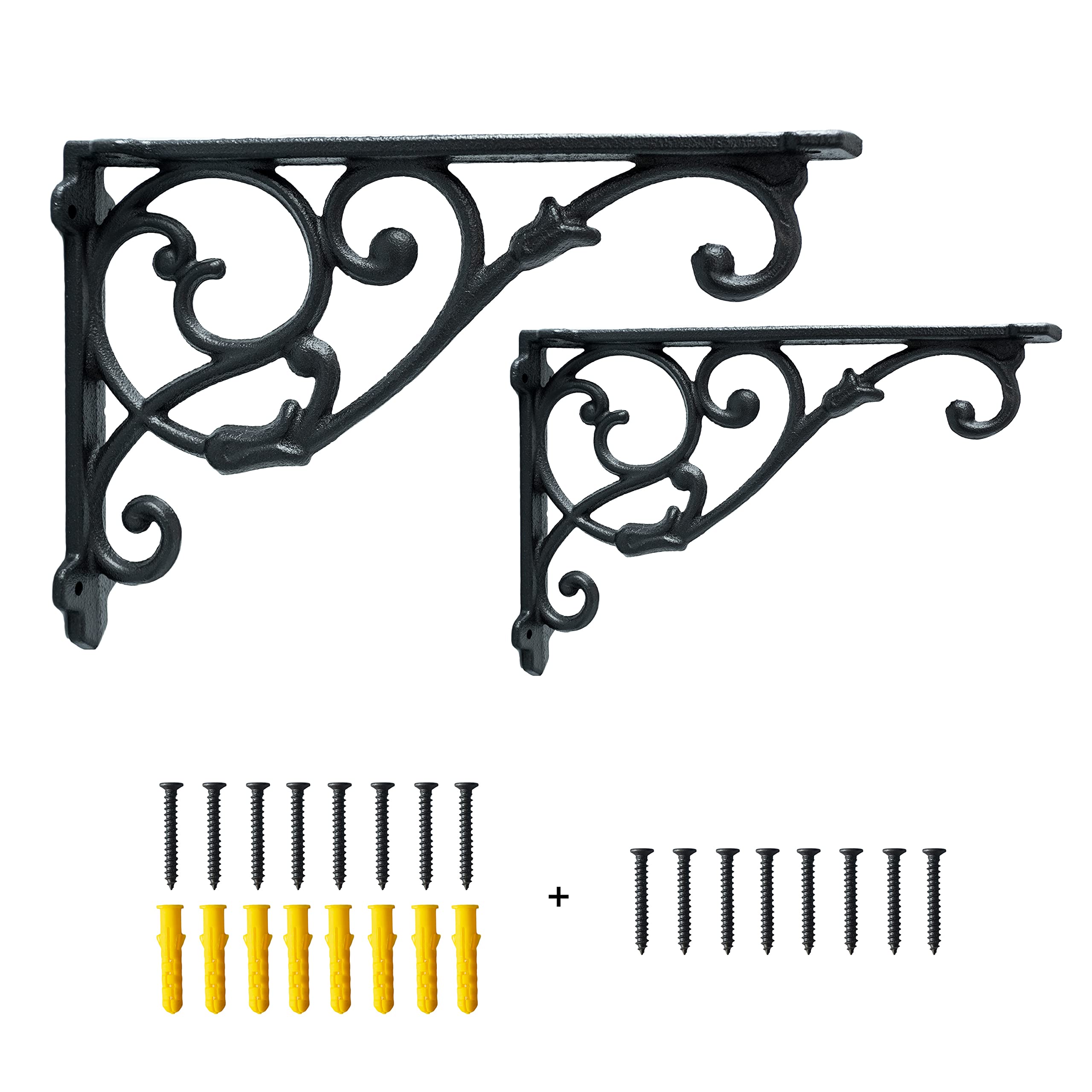 Photo 1 of 2 Pack Decorative Shelf Brackets,11 Inch Cast Iron Shelf Supply,Antique Black Corbel,Screws Anchor Included