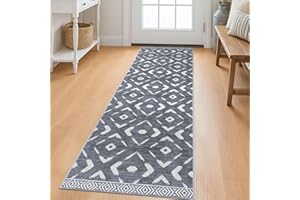 KILOCOCO Kitchen Runner Rug 2x6 Washable Runner Rug Soft Hallway Runners Non Slip Printed Distressed Laundry Room Rugs, Low-Pile Runners for Entryway Bedroom Living Room, Dark Grey