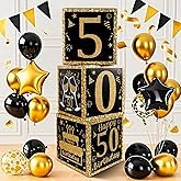 50th Birthday Decorations for Men Women,3PCS Black and Gold Happy 50 Year Old Birthday Party Supplies Table Decorations,50th Birthday Balloons Boxes Decor