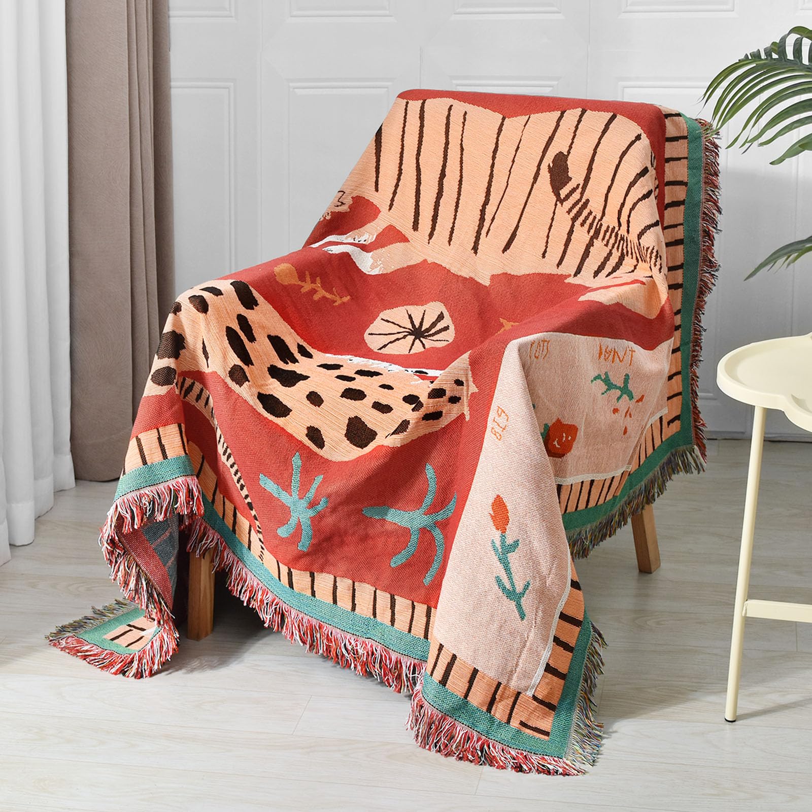 Photo 1 of Shesyuki Boho Throw Blanket Reversible Cotton Bohemian Tapestry Hippie Room Decor Outdoor Blanket Double Sided (Boho Leopard 50"x60")