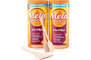 2 Metamucil Sugar-Free Fiber Supplement, 260 Servings, 4-in-1 Fiber Psyllium Husk Powder, Orange Smooth Sugar Free, 53.2 Ounces - 3.4 Pound- BONUS 10 Zivigo Wooden Stirrers