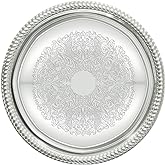 Winco CMT-14 Round Tray, 14-Inch, Chrome,Medium | Traditional engraving, Chrome plating, Great for Entrees, Salads, Desserts and Appetizers