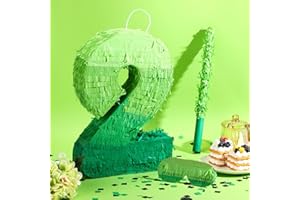 WinnerWhy Number Piñata Decorations 16 Inch Gradient Green Piñata with Blindfold Stick and Confetti for Birthday Baby Shower Safari Jungle Themed Party Supplies Centerpiece(Number 2)