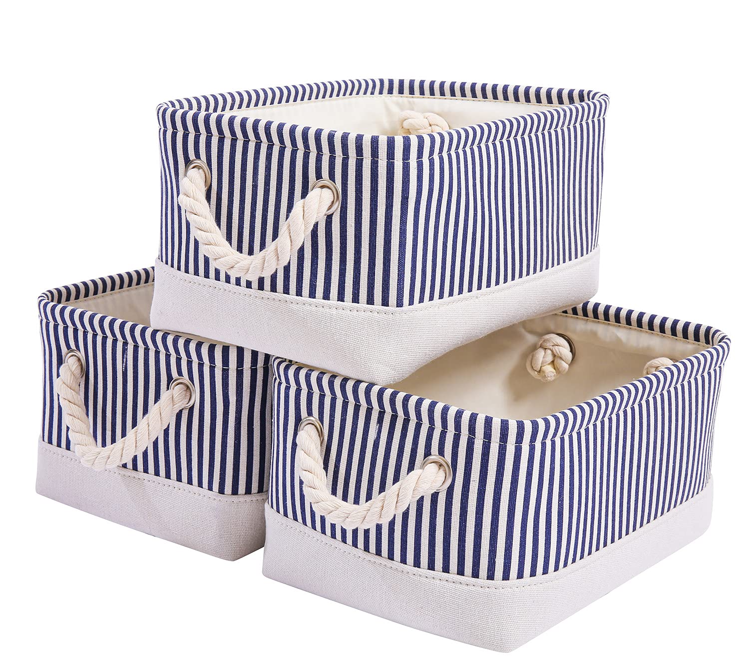 Mangata Fabric Storage Boxes, Open Storage Organizers, 3 Pack (Blue Stripe, Small) — image 1