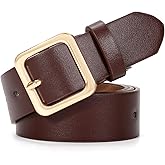 XZQTIVE Women’s Leather Belts for Jeans Pants Dresses Fashion Ladies Black Belt with Square Buckle