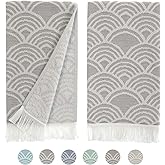 sea me at home Kitchen Towels Decorative Set of 2, Turkish Hand Towels for Bathroom, Luxury Turkish Cotton Dish Tea Towels 14 x 30 Inches for Modern, Boho, and Farmhouse Decor (Gray Waves)