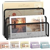 SUPEASY Black Small Desk Mail Organizer - 3-Slot Letter Holder, Metal Mesh Document Organizer