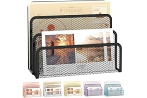 SUPEASY Black Small Desk Mail Organizer - 3-Slot Letter Holder, Metal Mesh Document Organizer