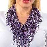 Purple Scarf for Women Lightweight - Dark Purple Chunky Statement Necklaces - Lace Fringe Soft Scarf Necklace - Lavendar Scarves Jewelry for Church - Purple Gift for Women - AM