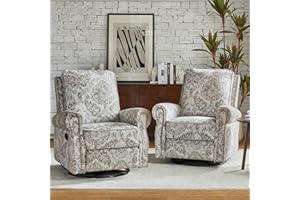 HULALA Home Swivel Rocker Recliner Set of 2, Modern Printed Fabric Swivel Recliner Chair for Adults Glider with Adjustable Backrest & Footrest, Beige