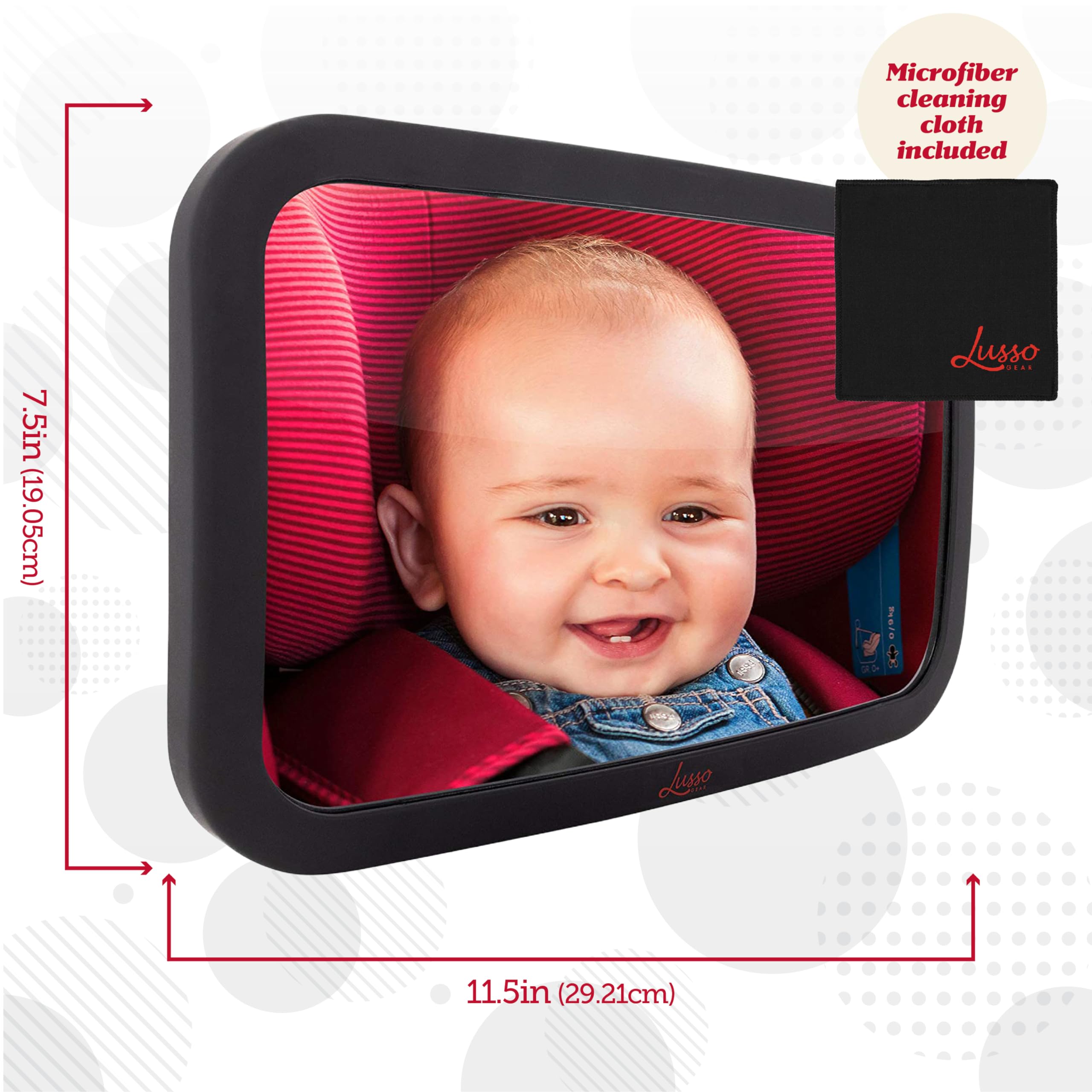 Lusso Gear Baby Backseat Mirror for Car. Largest and Most Stable Mirror with Premium Matte Finish, Crystal Clear View of Infant in Rear Facing Car Seat - Secure and Shatterproof (Black)