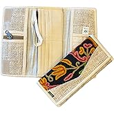 Asatre Hemp Tri-Fold Embroidered Wallet – Eco-Friendly, Durable, Vegan Wallet with Multiple Card Slots – Lightweight, Handmade Natural Fiber Wallet for Women (Black)