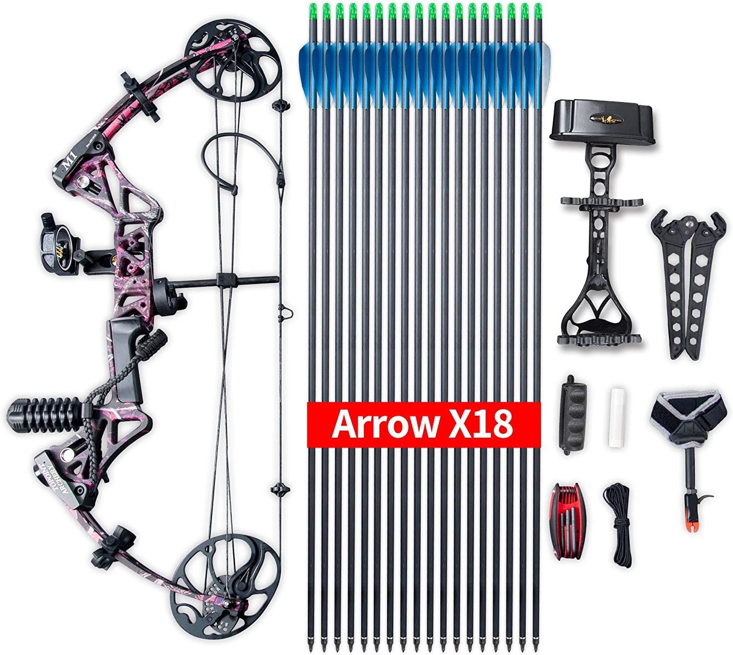 MKING Compound Bow Package M1, 19”-30” Draw Length,19-70Lbs Draw Weight,320fps IBO Limbs Made in USA