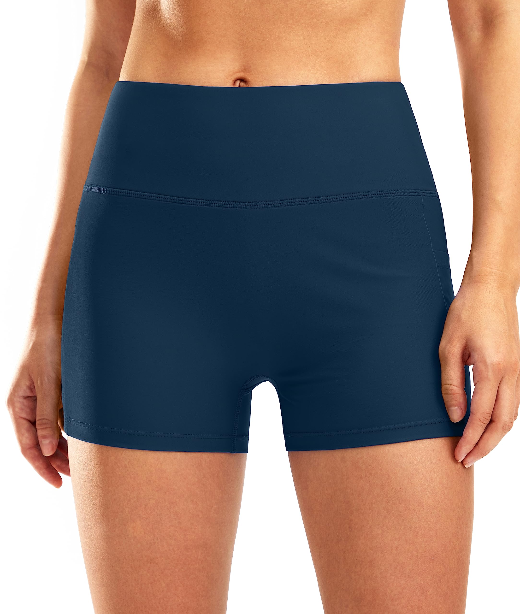 Photo 1 of Pudolla Womens Swim Shorts High Waisted Bathing Bottom Shorts Tummy Control Board Swimsuit with Pockets(Bright Ocean Large)