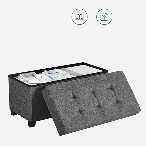 SONGMICS STORAGE OTTOMAN BENCH, FOLDABLE FOOT REST WITH LEGS, 15 X 30 X 15.2 INCHES, END OF BED BENCH, STORAGE CHEST, LOAD UP TO 660 LB, FOR LIVING ROOM, BEDROOM, ENTRYWAY, SLATE GRAY ULSF16GYZ