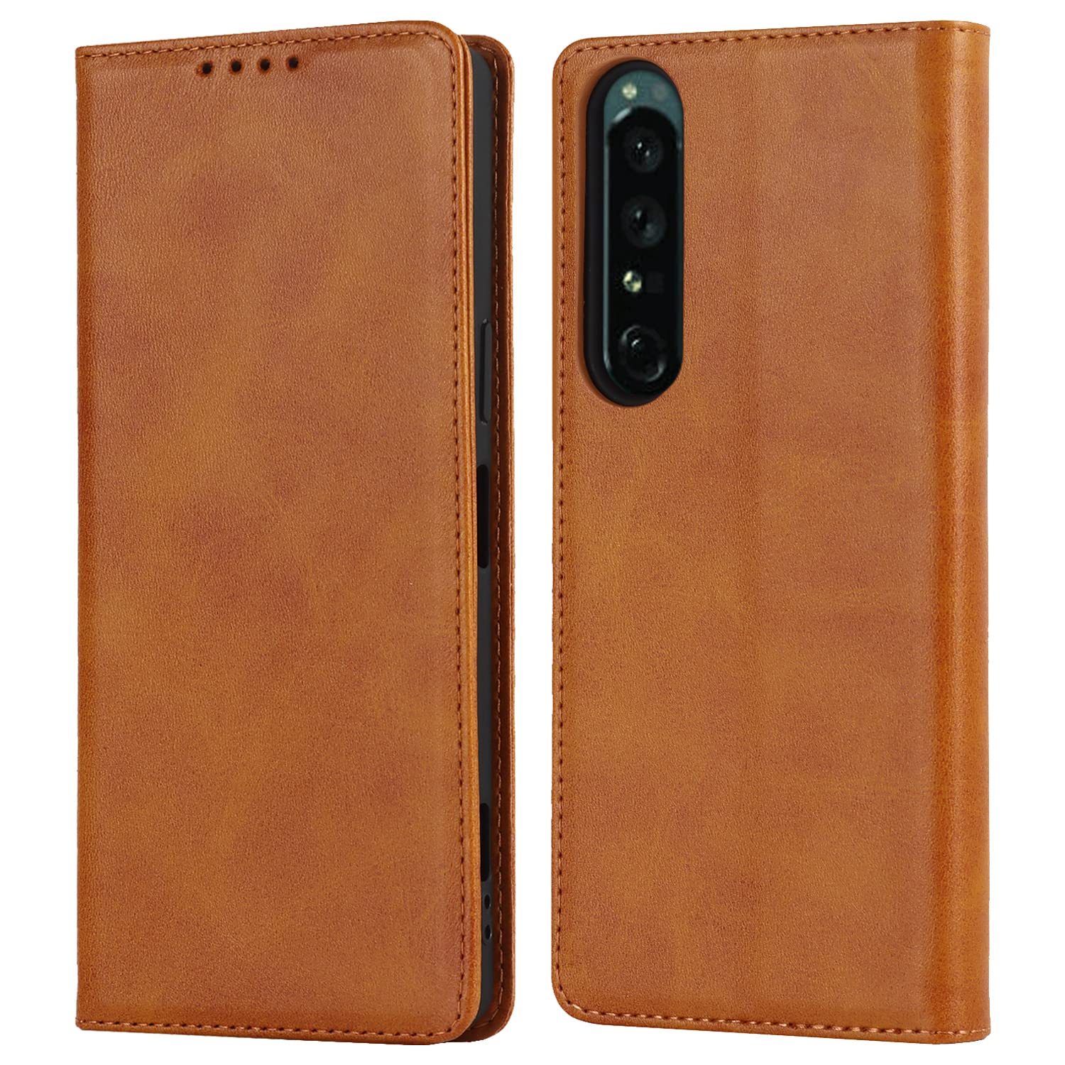 Cavor Sony Xperia 1 IV Phone Case,Flip Leather Wallet Case,[3 Card Slots][Stand Function][Magnetic Closure],Protective Cover Case for Sony Xperia 1 IV - Light Brown