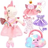hahaland Unicorn Toys Girl Dress-Up Set with 3 Outfits Plush Doll view 1