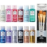FolkArt Jewel Tone Acrylic Craft Paint Kit, 15 Piece Set Including 12 Metallic Colors and 3 Premium Paintbrushes, PROMOFAMET1