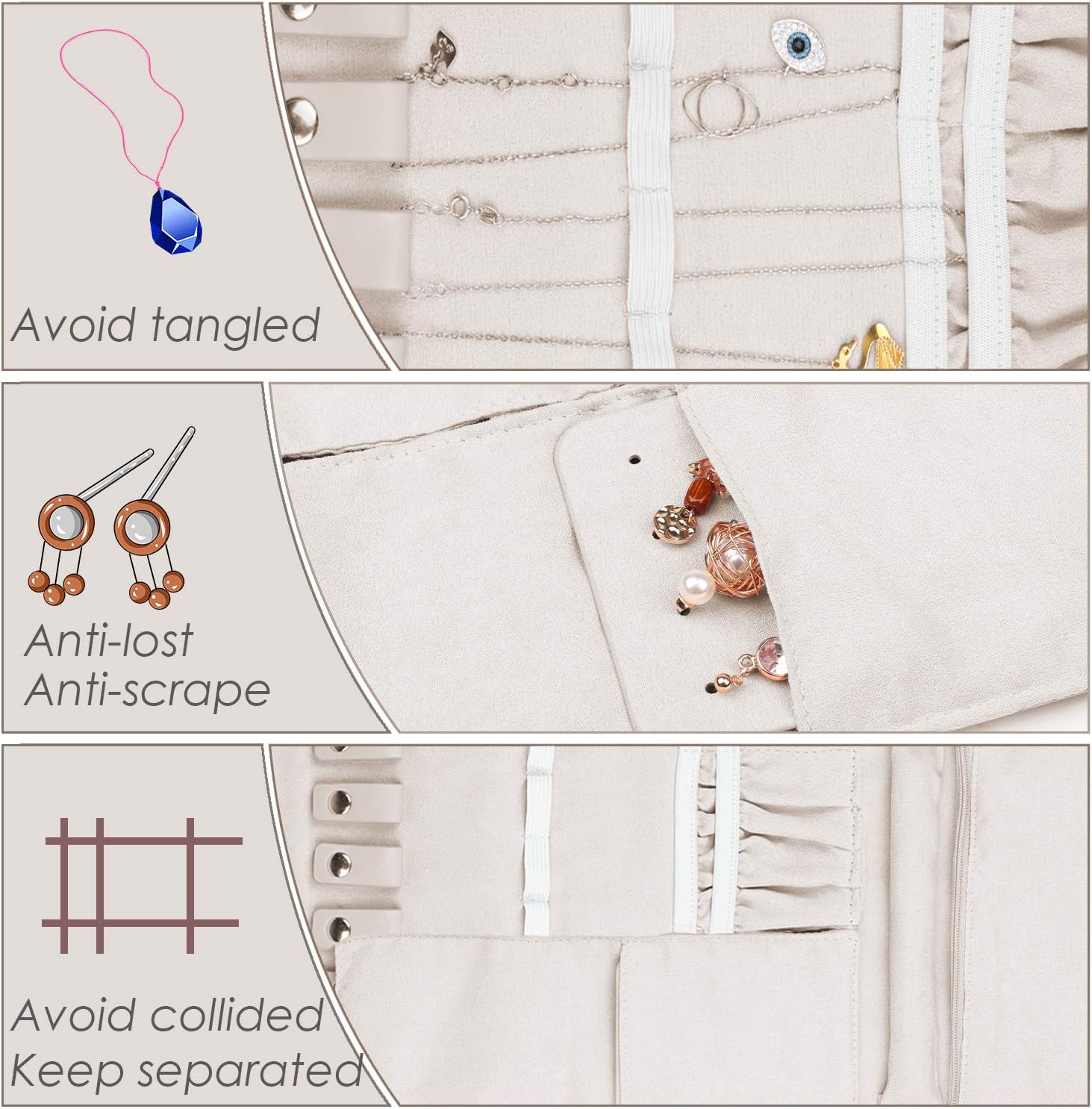 Jewellery Organiser Roll,Lightweight Travel Leather Suede Make Up Bag,Portable Jewellery Storage Box Case for Multiple Necklace Earrings Rings Bracelet for Christmas Wedding Birthday Girls Gift Blue - Image 5