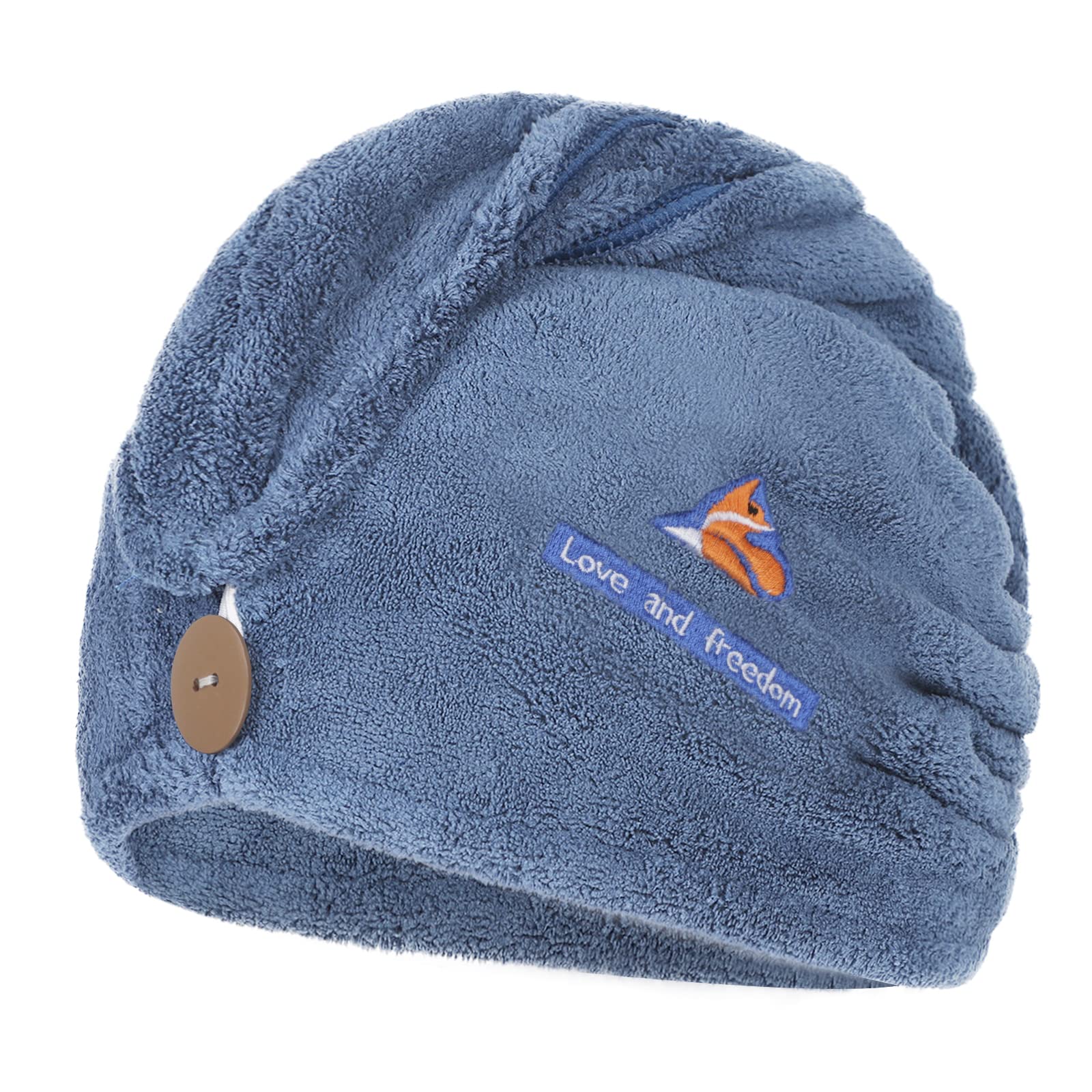 XINCHIA Quick Dry Velvet Hair Turban Towel Wrap for Women Girls, Super Absorbent, Button Design, Foldable, Navy