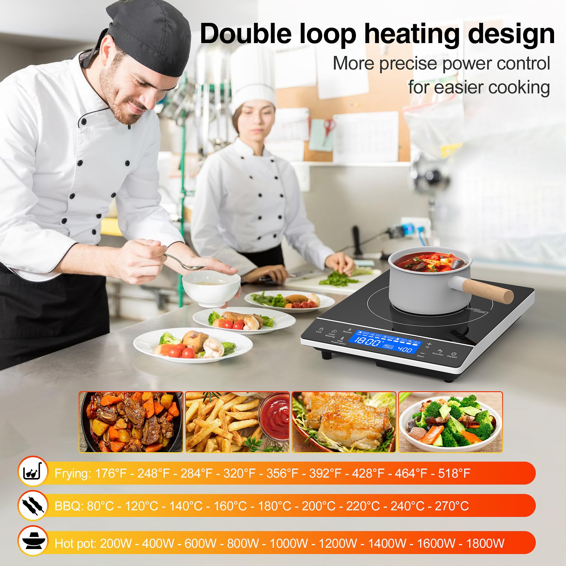 VBGK Induction Cooktop, 1800W Single Burner Electric cooktop,Induction Stove Top with Large LCD Sensor Touch, Induction Hot Plate with 9 Temperature Levels, Child Safety Lock & 4H Timer