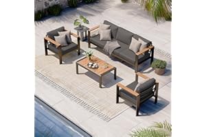 Oasbira Aluminum Outdoor Patio Furniture Set with Coffee Table, 4 Piece Patio Conversation Sets with Washable Thick Cushions, Patio Sectional Furniture Set for Porch, Balcony, Deck, Graphite