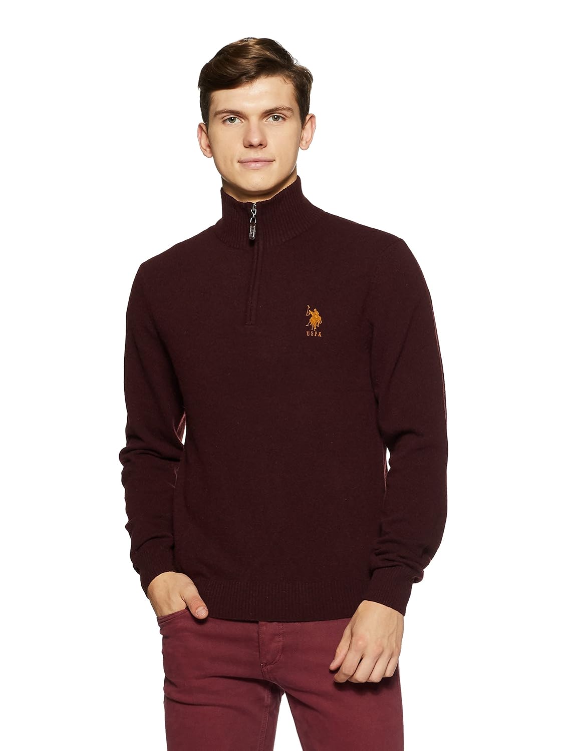 US Polo Association Men's Wool Sweater (8907538742865_USSW0697_M FS_Maroon): Amazon.in: Clothing 