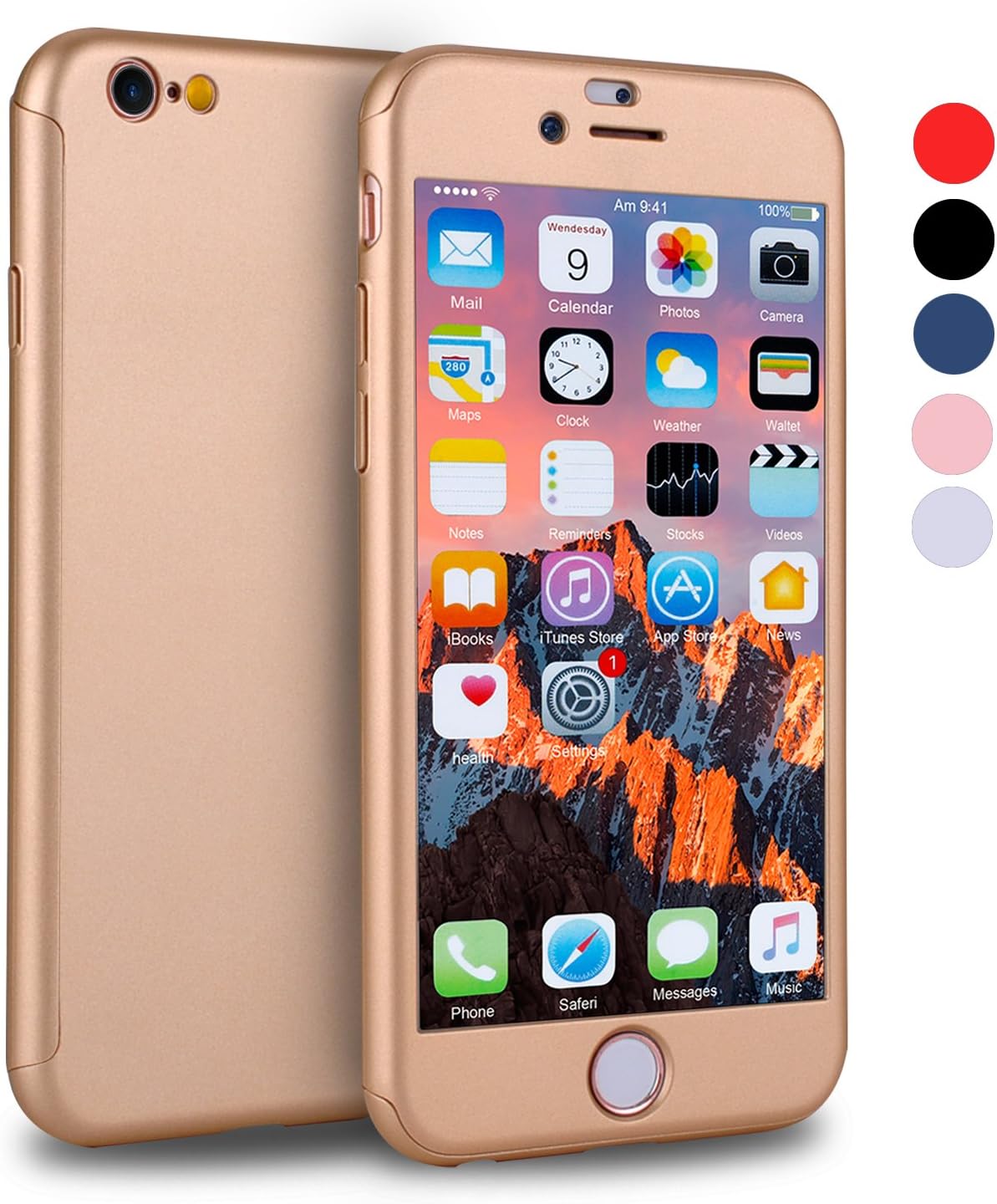 iPhone 6s Case, VANSIN 360 Full Body Cover Ultra Thin Protective Hard Slim Case Coated Non Slip Matte Surface with Screen Protector for Apple iPhone 6 and iPhone 6s (4.7'') - Gold