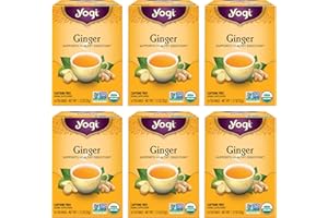 Yogi Tea - Ginger Tea (6 Pack) - Supports Healthy Digestion - Soothing and Spicy Blend - Caffeine Free - 96 Organic Herbal Tea Bags