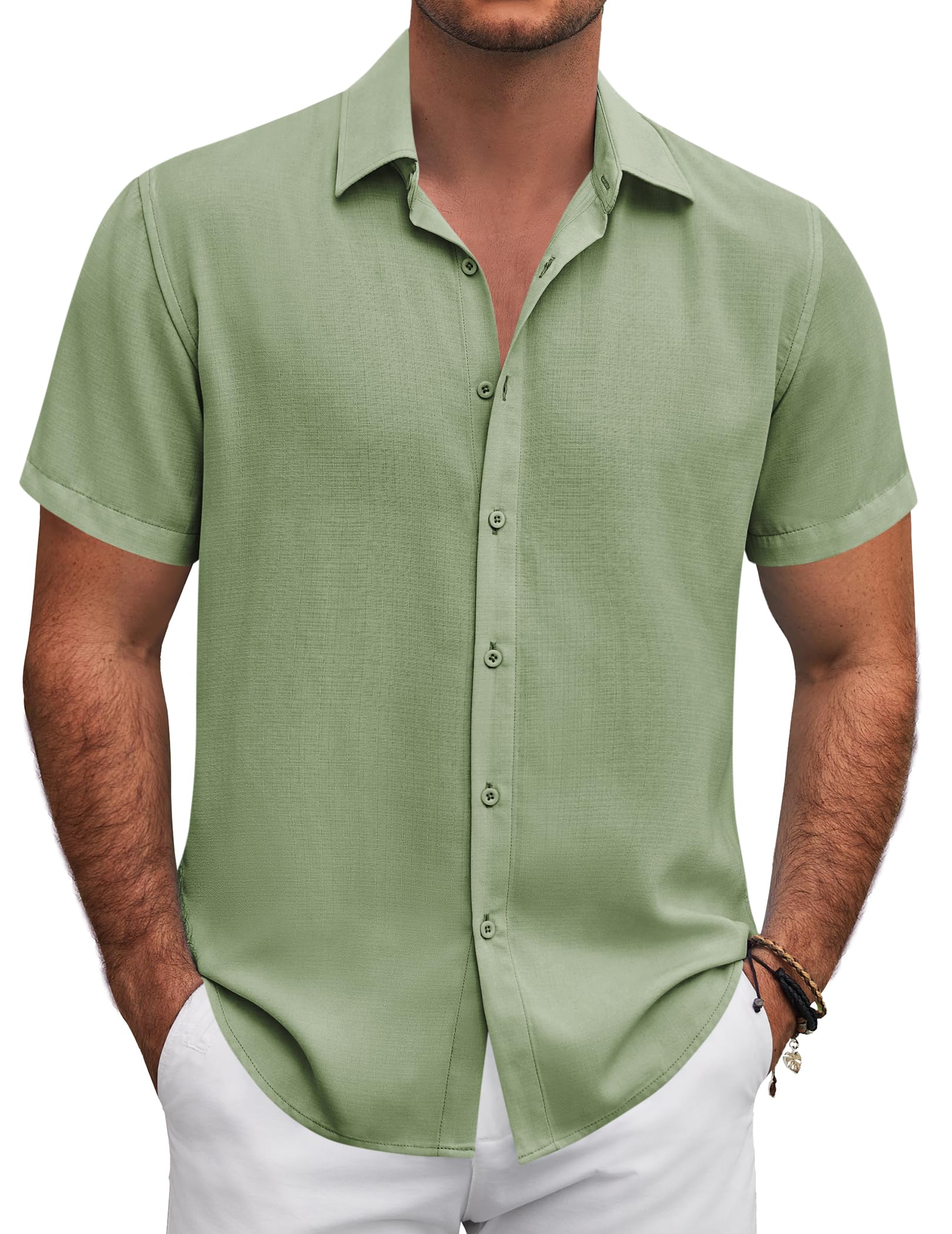 COOFANDY Mens Linen Shirts Short Sleeve Lightweight Casual Button Down ...