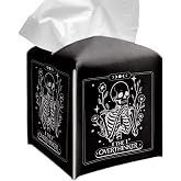 Grace Yonks Cute Tissue Box Cover Square - Gothic Skeleton “The Overthinker” Print, Funny Tarot-Inspired Design 5.2