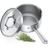 PekGema Stainless Steel Saucepan 3 Quart with Glass Strainer Lid, Thicken Tri-ply Full Sauce Pot, Two Side Spouts for Easy Pour, Dishwasher Safe, Induction Ready, Compatible with All Cooktops